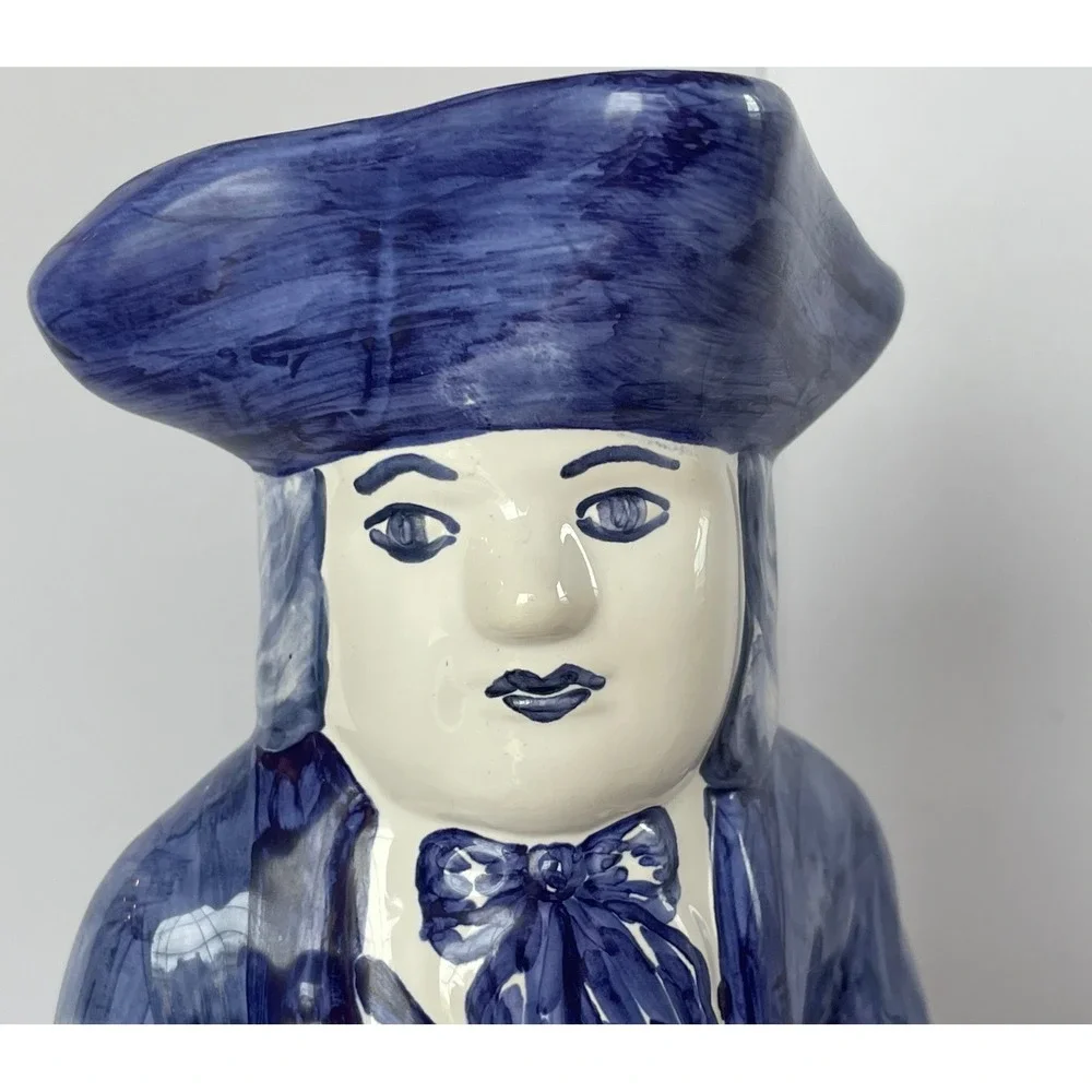 Antique Dutch Delft Blue White‎ Toby Jug Pitcher Figural Seated Man 18th C Style